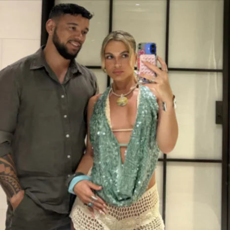 TOP Brilhante Halter Sem Costas – Estilo Socialite com Paetês