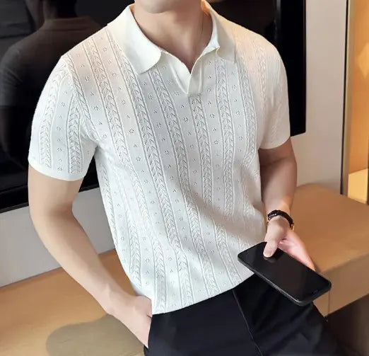 T-Shirt Old Money Listrada em Malha Jacquard