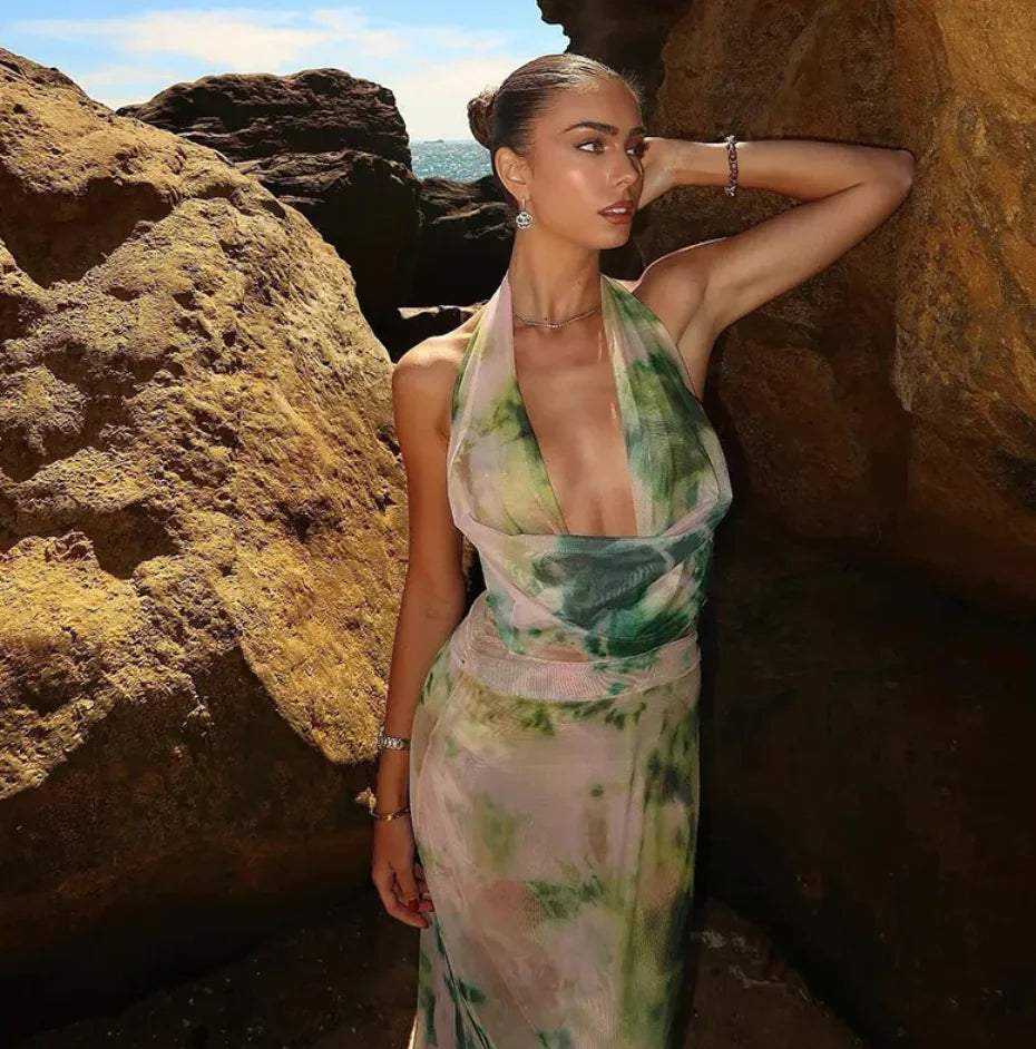Sunset Glow — Vestido Longo Halter"
