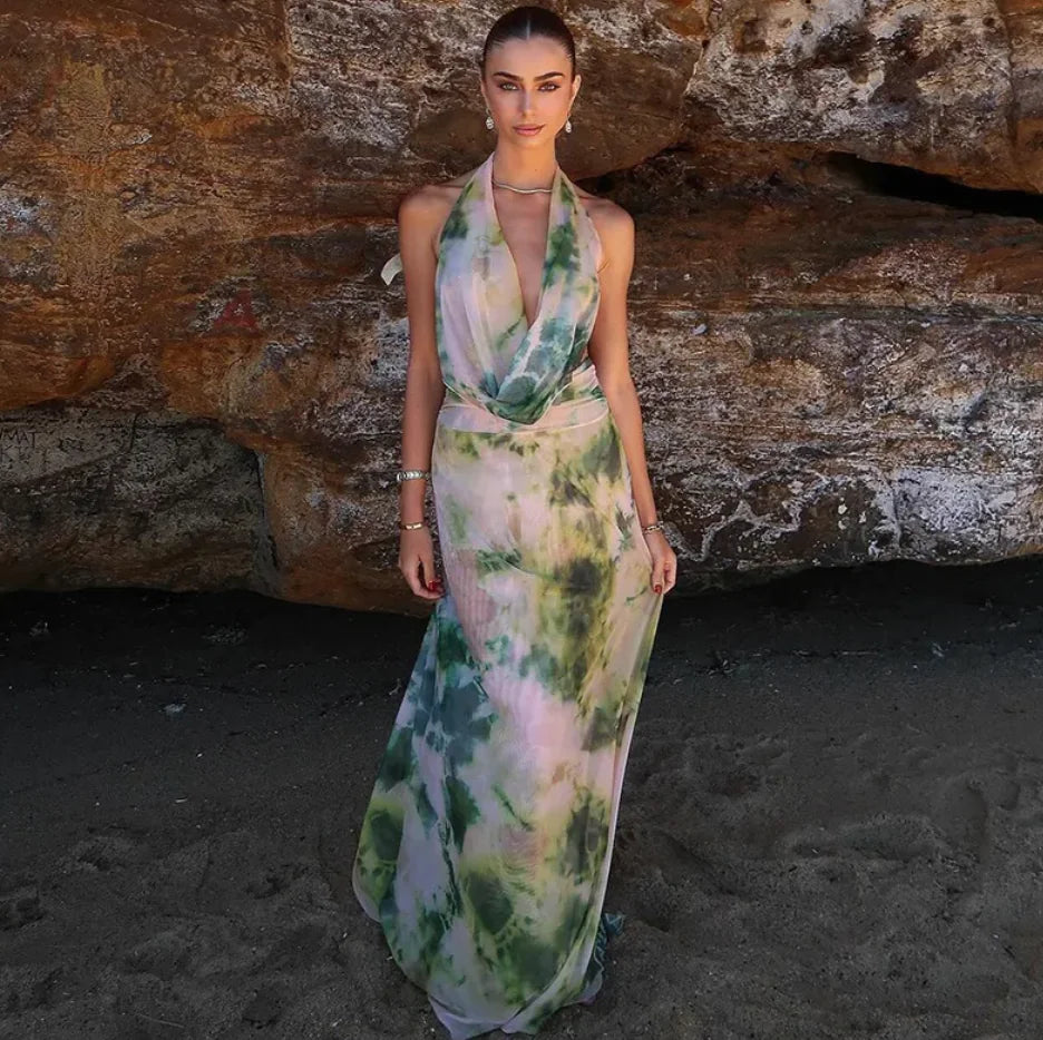 Sunset Glow — Vestido Longo Halter"