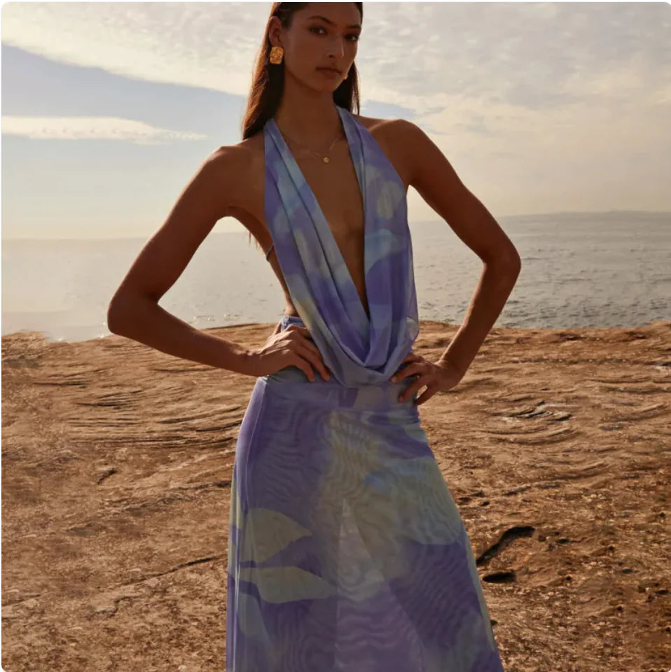 Sunset Glow — Vestido Longo Halter"