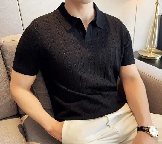 T-Shirt Old Money Listrada em Malha Jacquard