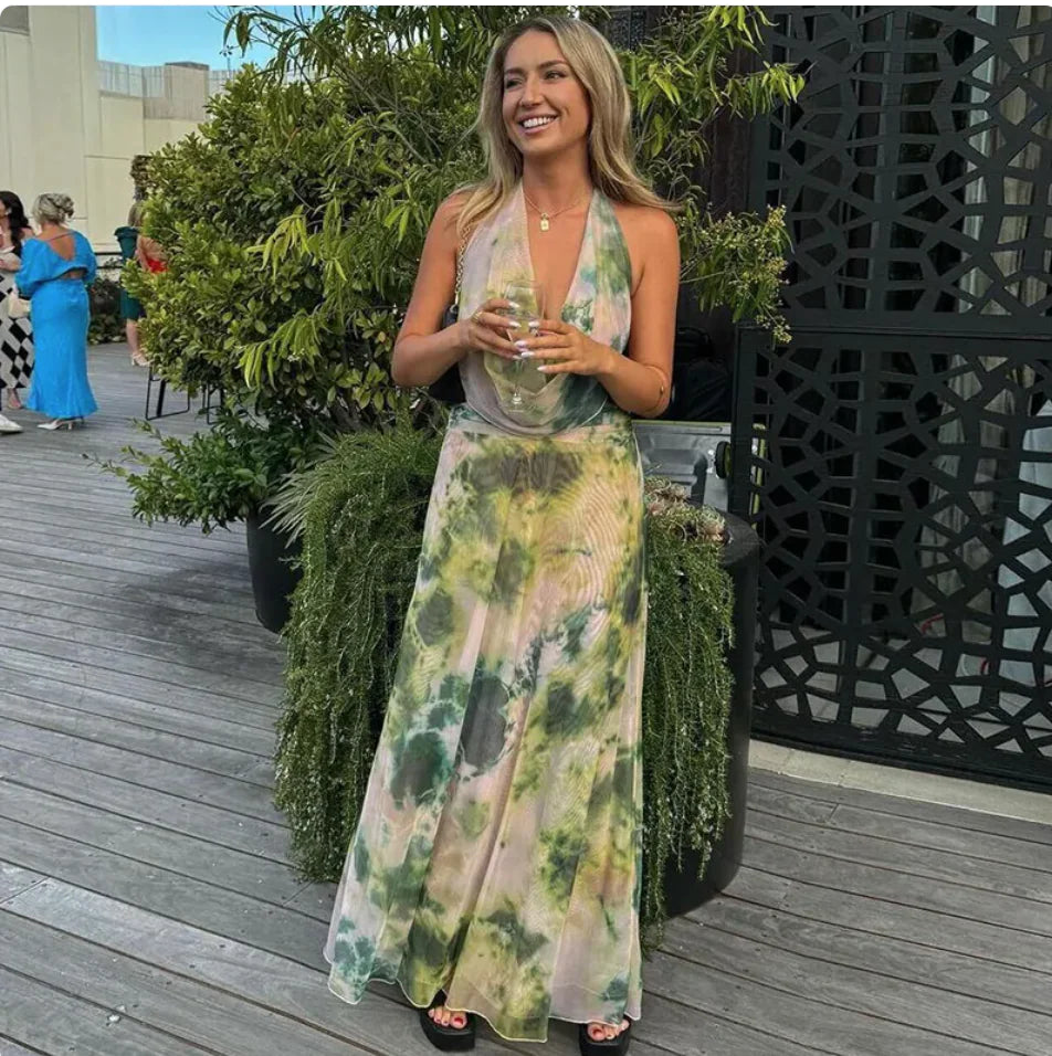 Sunset Glow — Vestido Longo Halter"