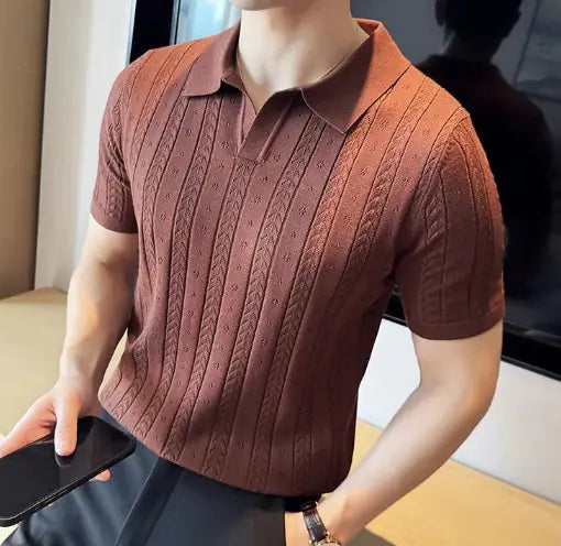 T-Shirt Old Money Listrada em Malha Jacquard