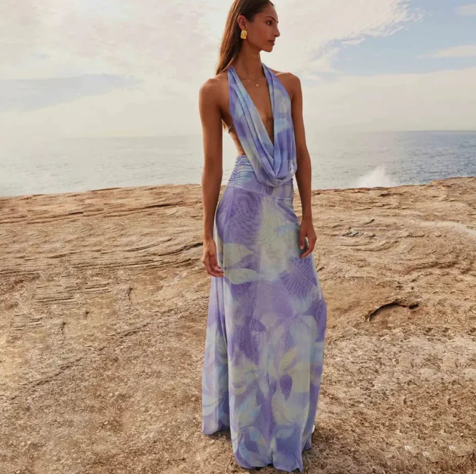 Sunset Glow — Vestido Longo Halter"